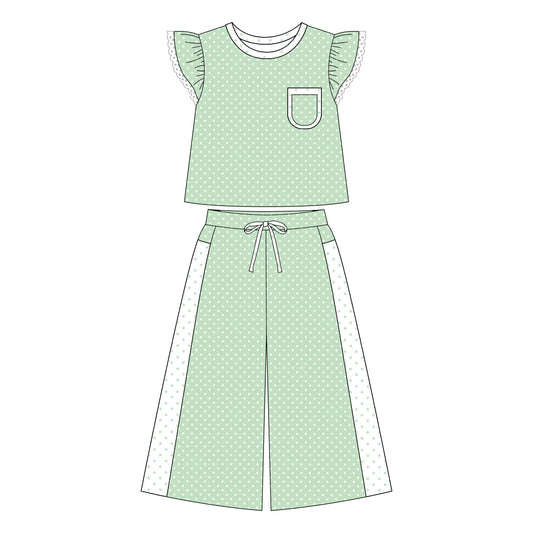 Lime green print short sleeve top matching pants girl outfit preorder