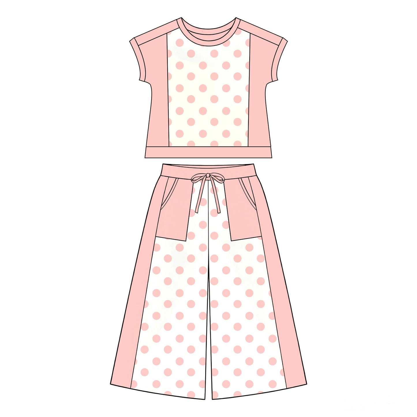 Pink polka dots yoga top matching pants girls spring fall outfit preorder