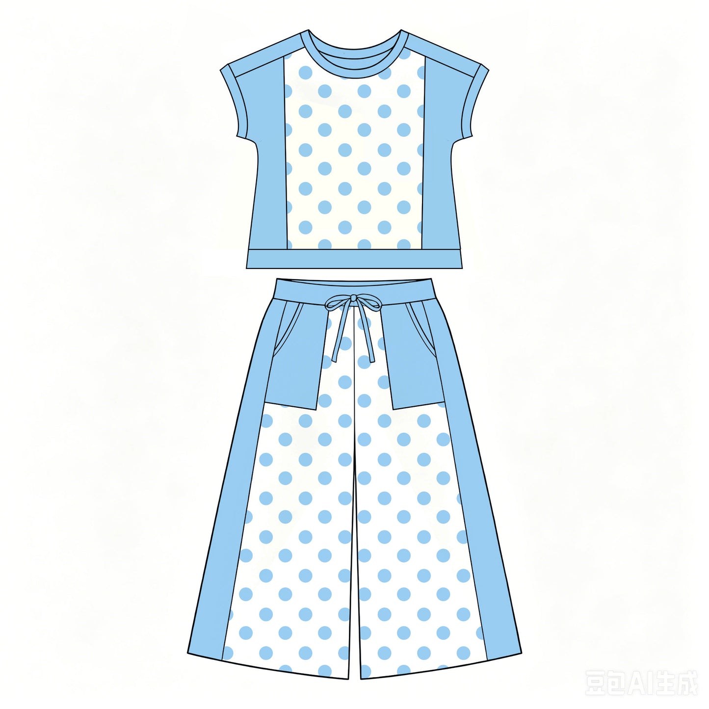 Blue polka dots yoga top matching pants girls spring fall outfit preorder
