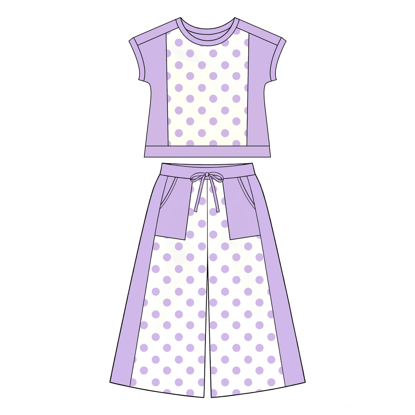 Lavender polka dots yoga top matching pants girls spring fall outfit preorder