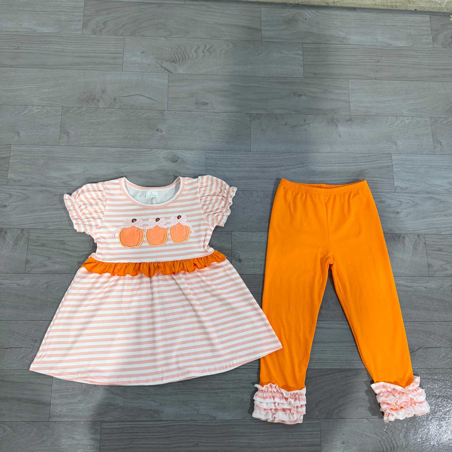 Fall pumpkin short sleeve embroidery top matching pants girls outfit preorder