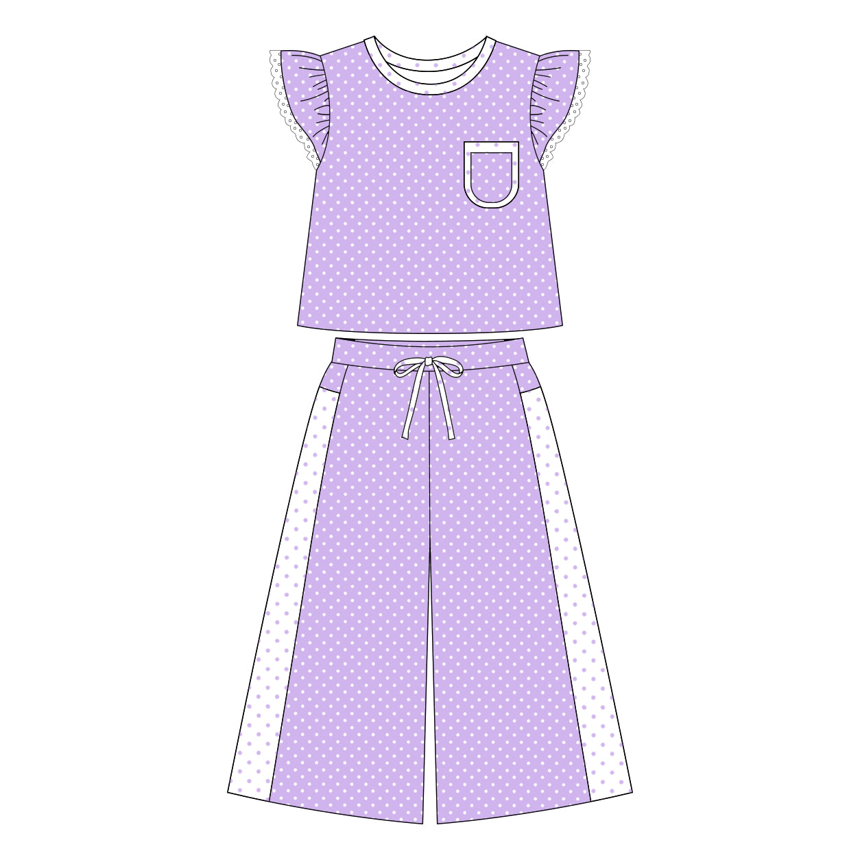 Adult Women lavender dots short sleeve outfit preorder