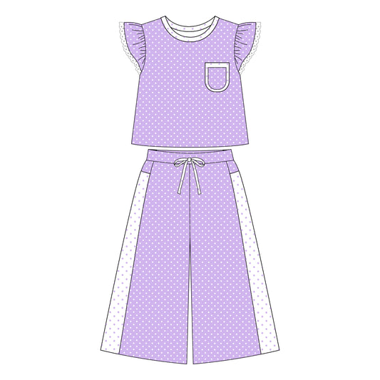 Adult Women lavender dots short sleeve outfit preorder