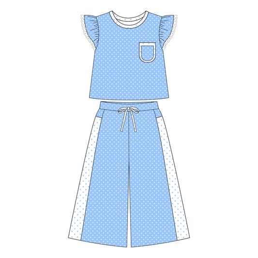 Adult Women blue dots short sleeve outfit preorder