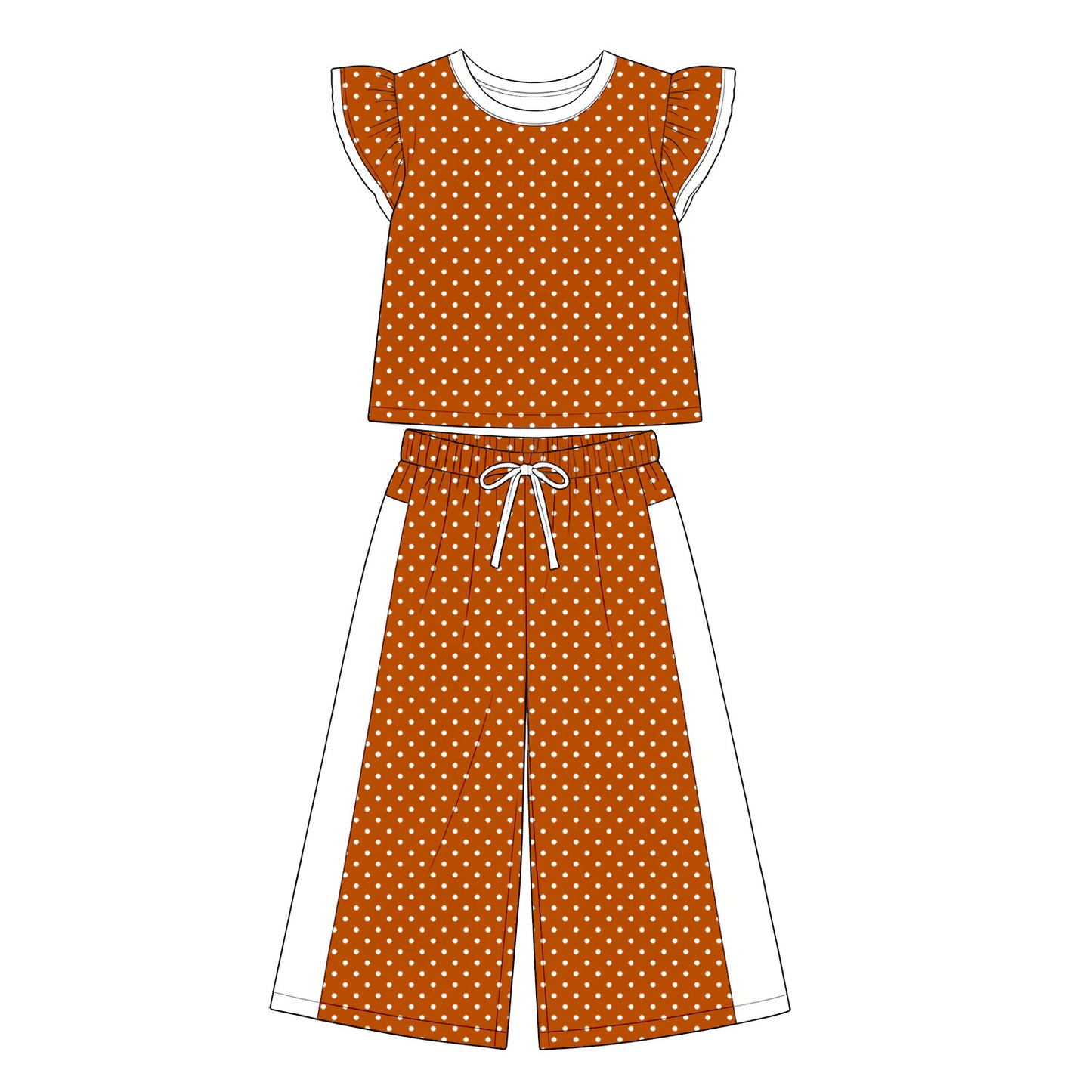 Orange dots flutter sleeve girls summer outfit preorder