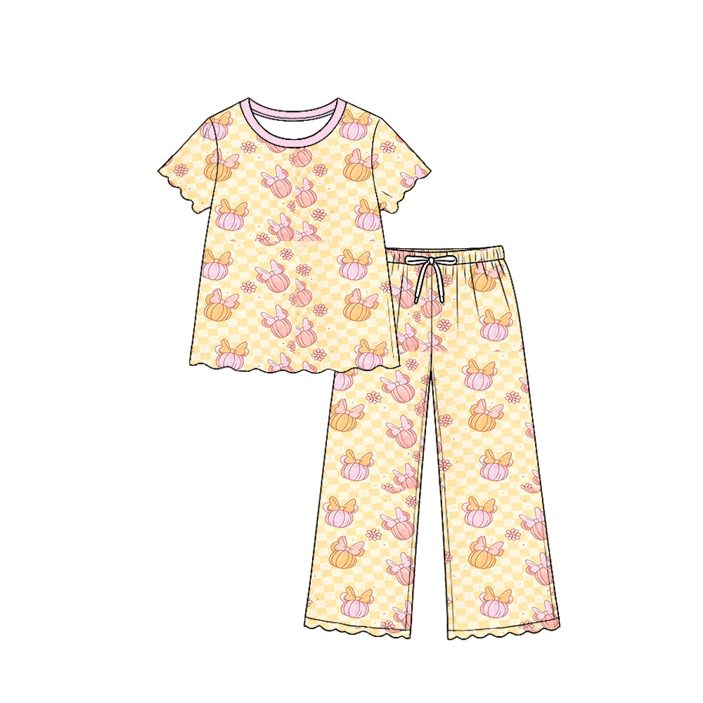 Fall pumpkin top matching pants girls short sleeve outfit preorder