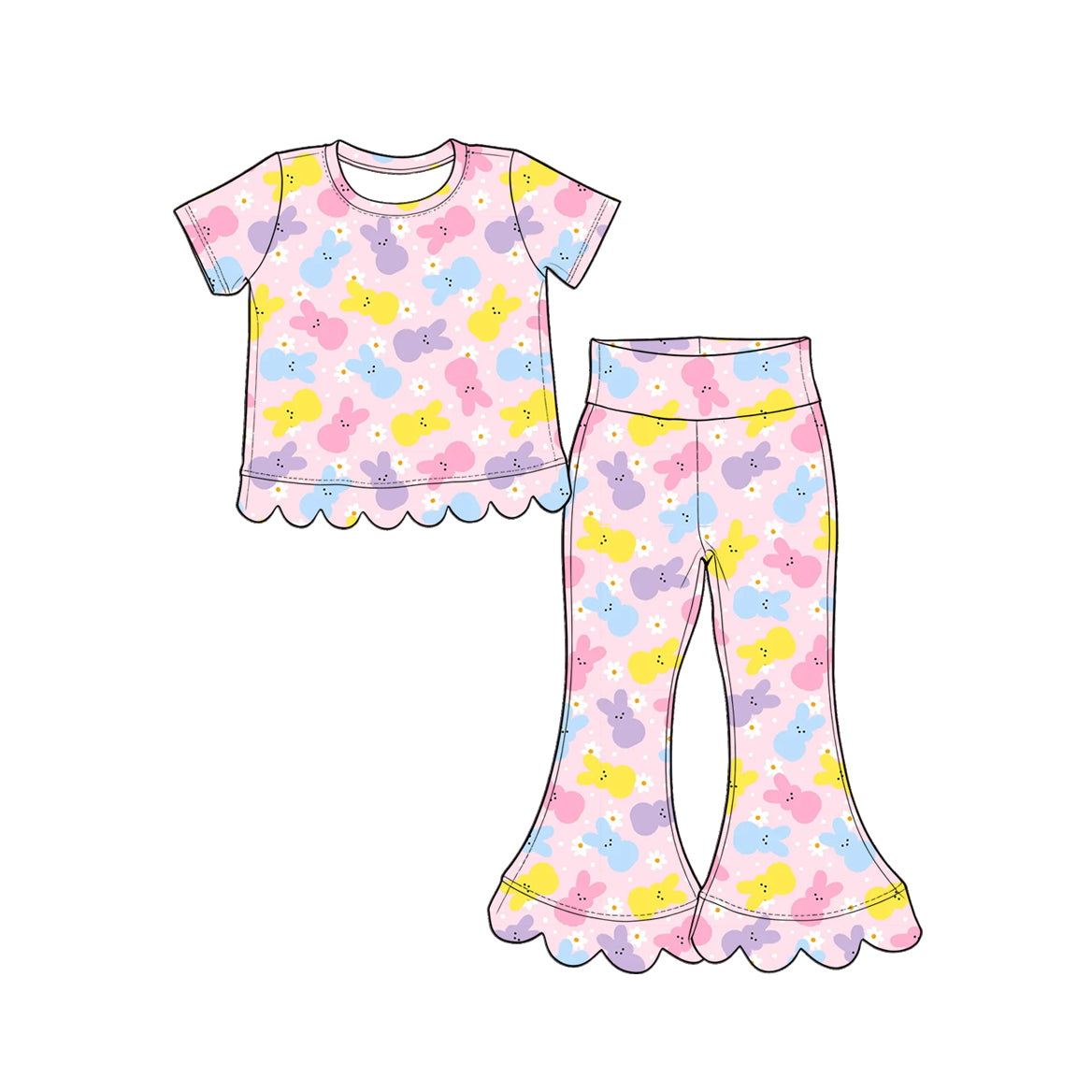 Short sleeve Easter bunny top matching pants girls holiday outfit preorder