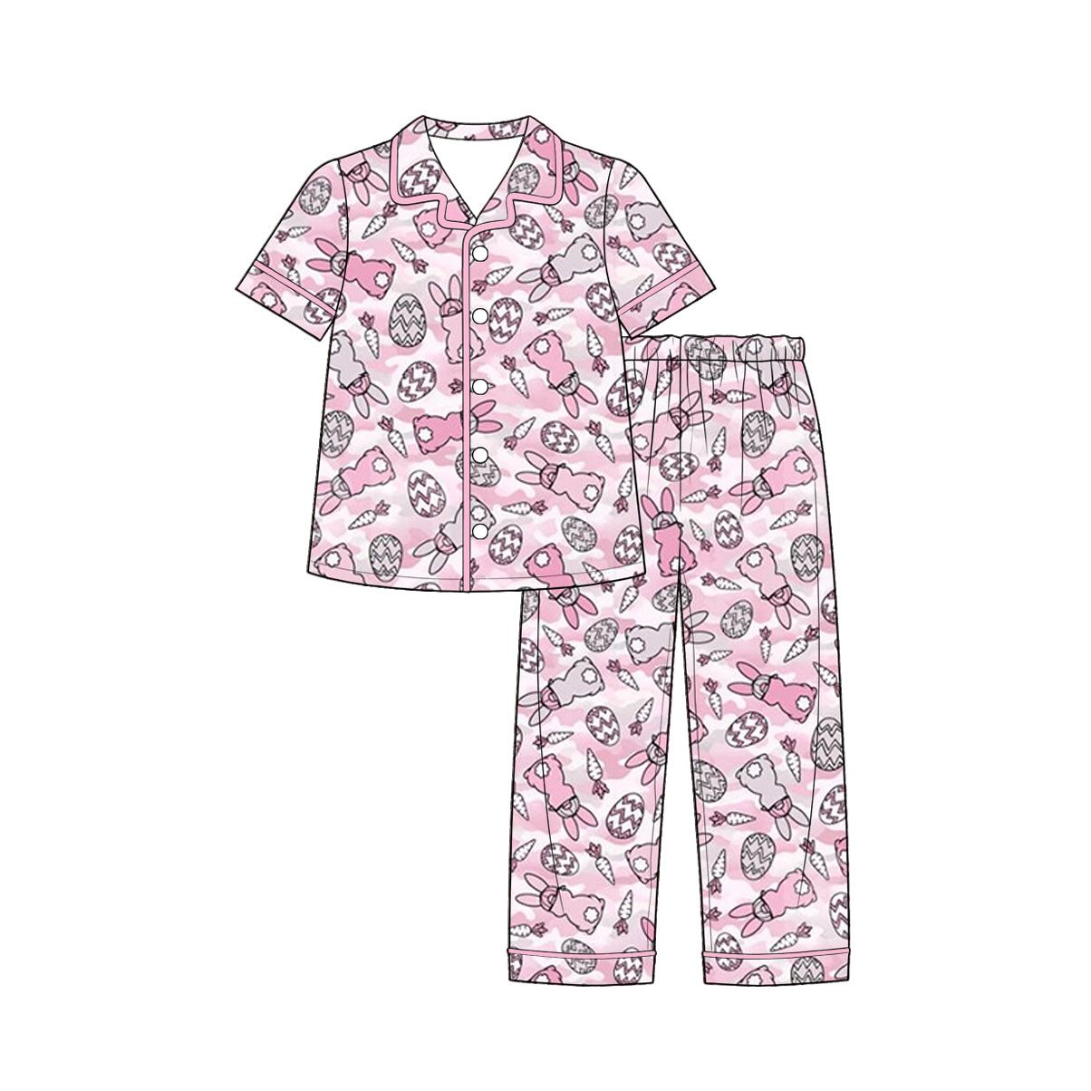 Short sleeve Easter bunny top matching pants girl pajama set preorder