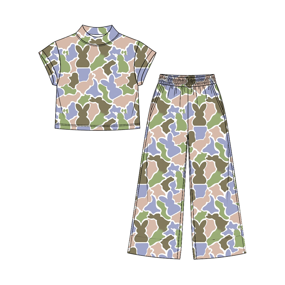 Easter camo bunny print short sleeve  top matching pants girls outfit preorder