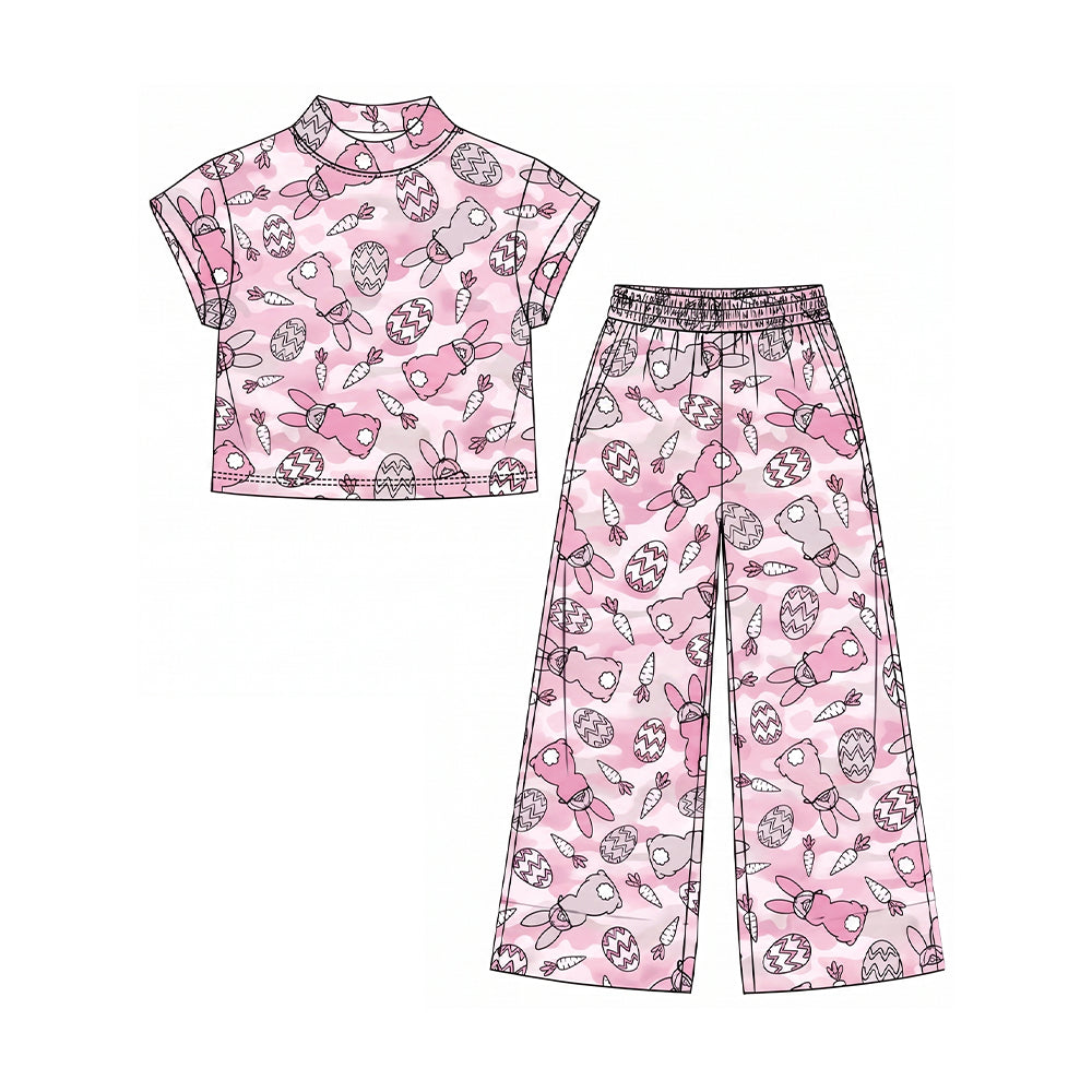 Easter camo bunny print short sleeve  top matching pants girls outfit preorder