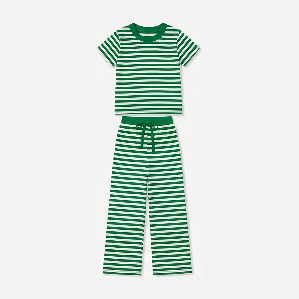 Green stripes short sleeve top matching pans girls outfit preorder