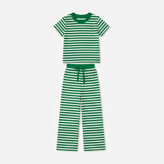 Green stripes short sleeve top matching pans girls outfit preorder