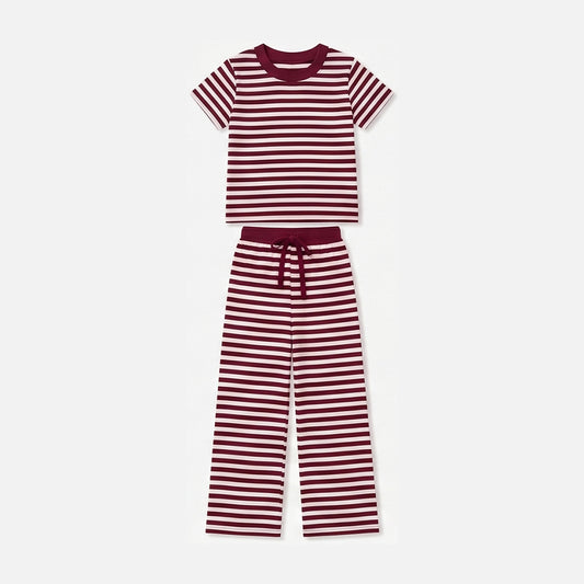 Maroon stripes short sleeve top matching pans girls outfit preorder