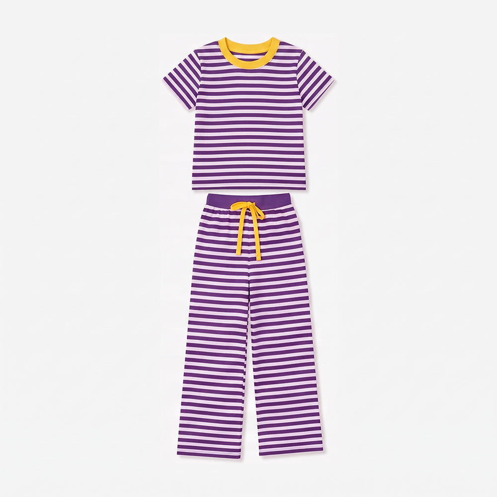 Purple stripes short sleeve top matching pans girls outfit preorder