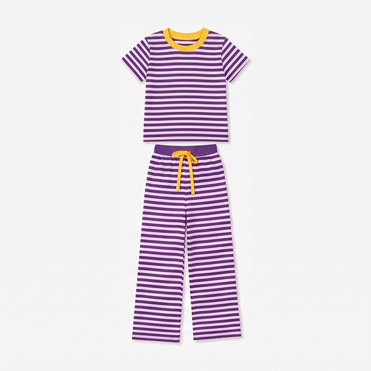 Purple stripes short sleeve top matching pans girls outfit preorder
