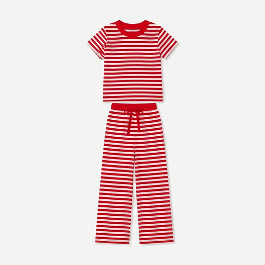 Red stripes short sleeve top matching pans girls outfit preorder