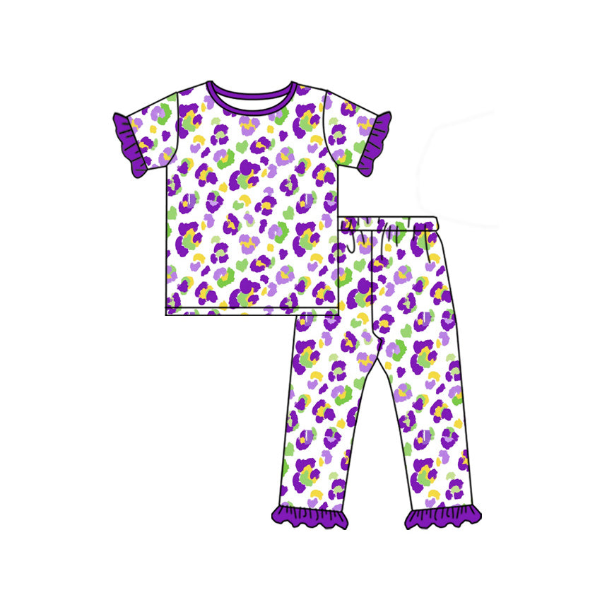 Mardi Gras short sleeve top matching pans girls outfit preorder