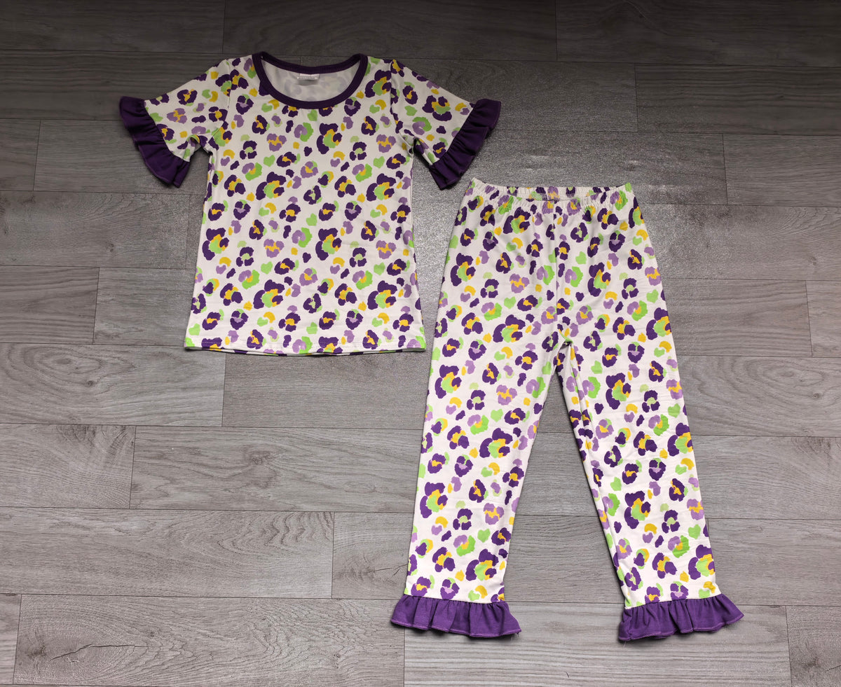 Mardi Gras short sleeve top matching pans girls outfit preorder