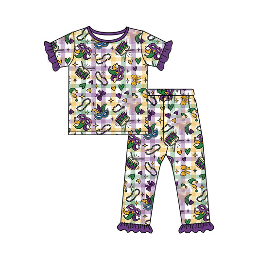Short sleeve Mardi Gras top matching pants pajama set preorder
