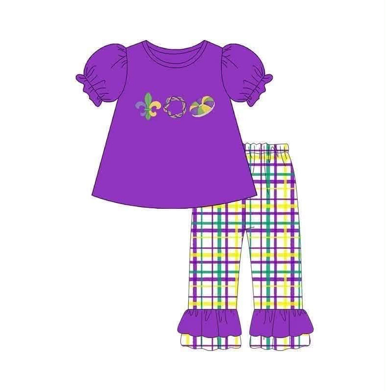 Mardi gras color short sleeve top matching pants girls holiday outfit preorder