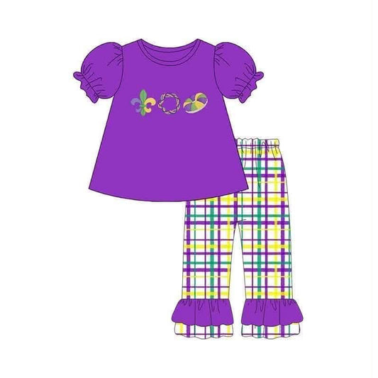 Mardi gras color short sleeve top matching pants girls holiday outfit preorder