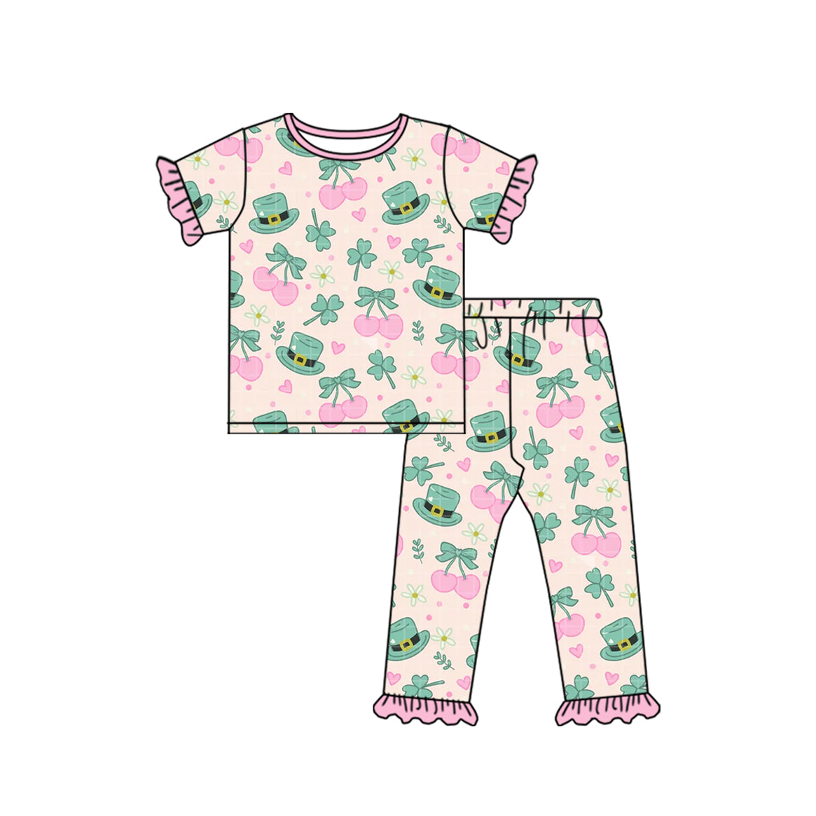 Saint Patrick's Day print girls short sleeve matching set outfit preorder