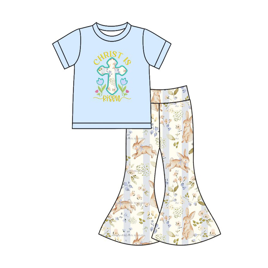 Easter cross bunny girls short sleeve top pants set outfit preorder