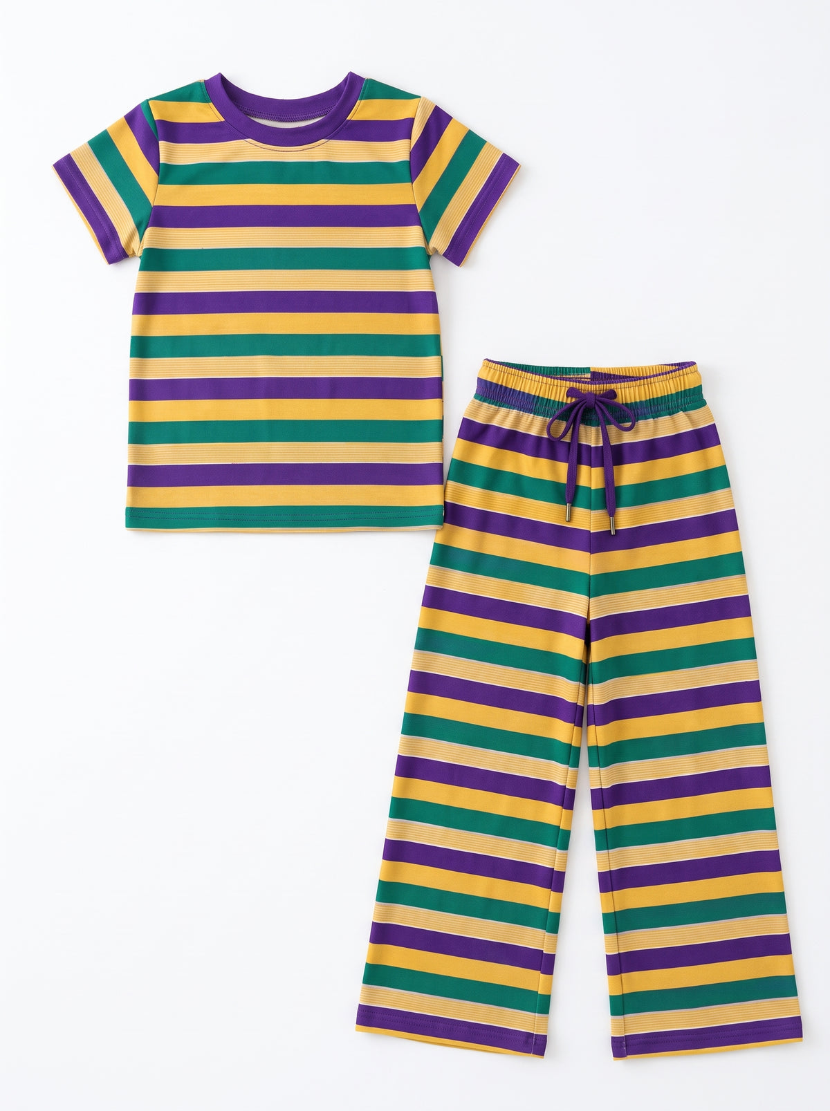 Mardi Gras stripes print girls short sleeve top pants set outfit preorder