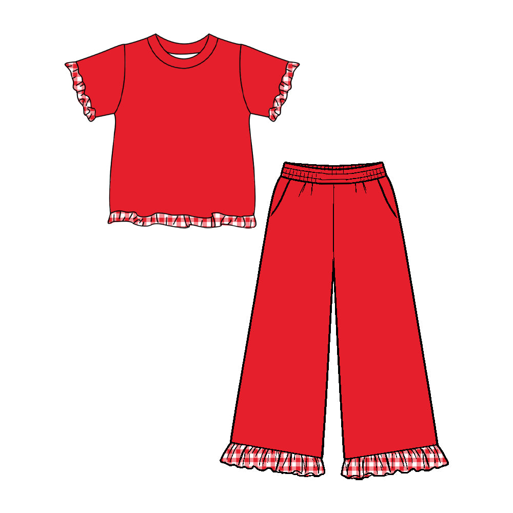 Red color short sleeve top pants set outfit preorder