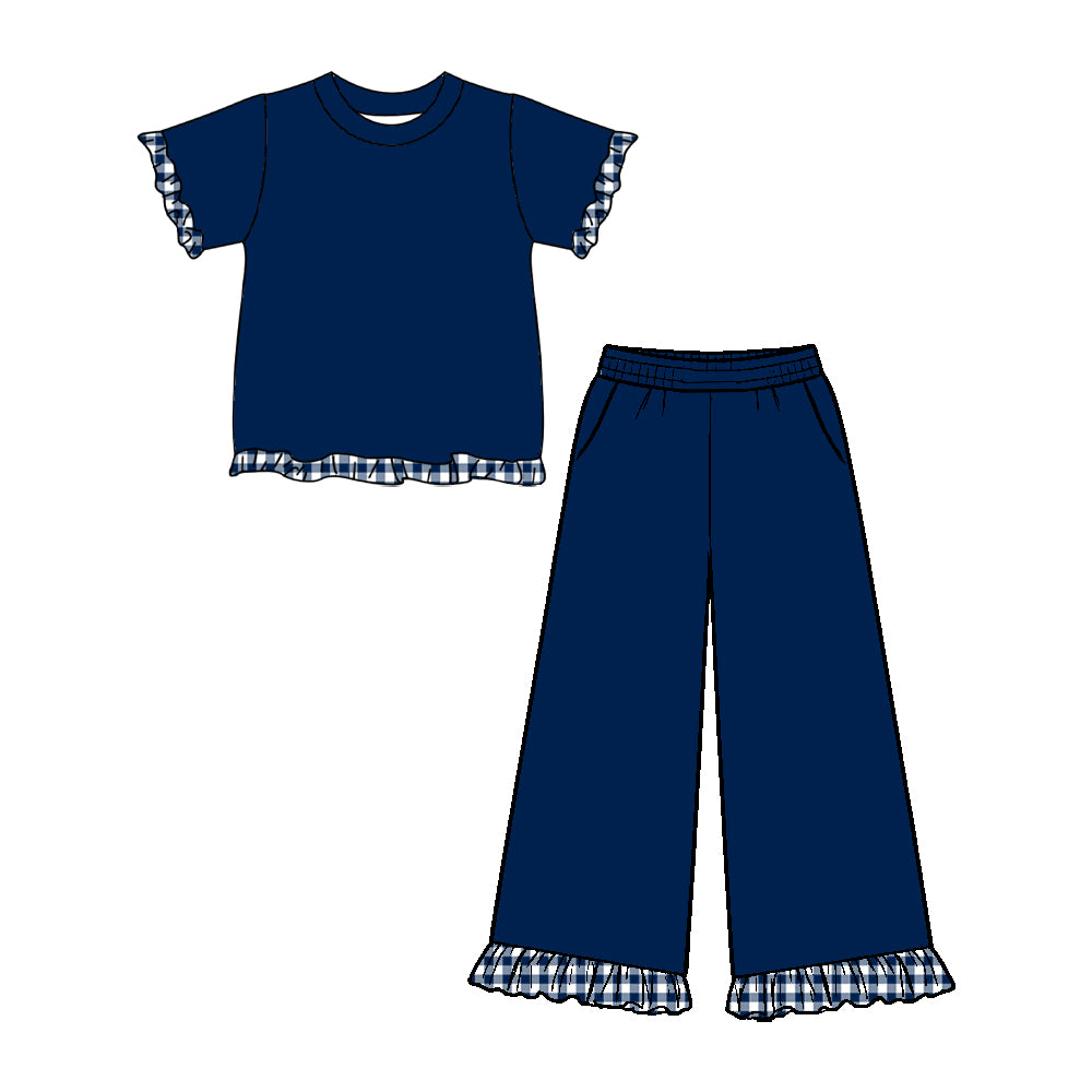 Navy color short sleeve top pants set outfit preorder