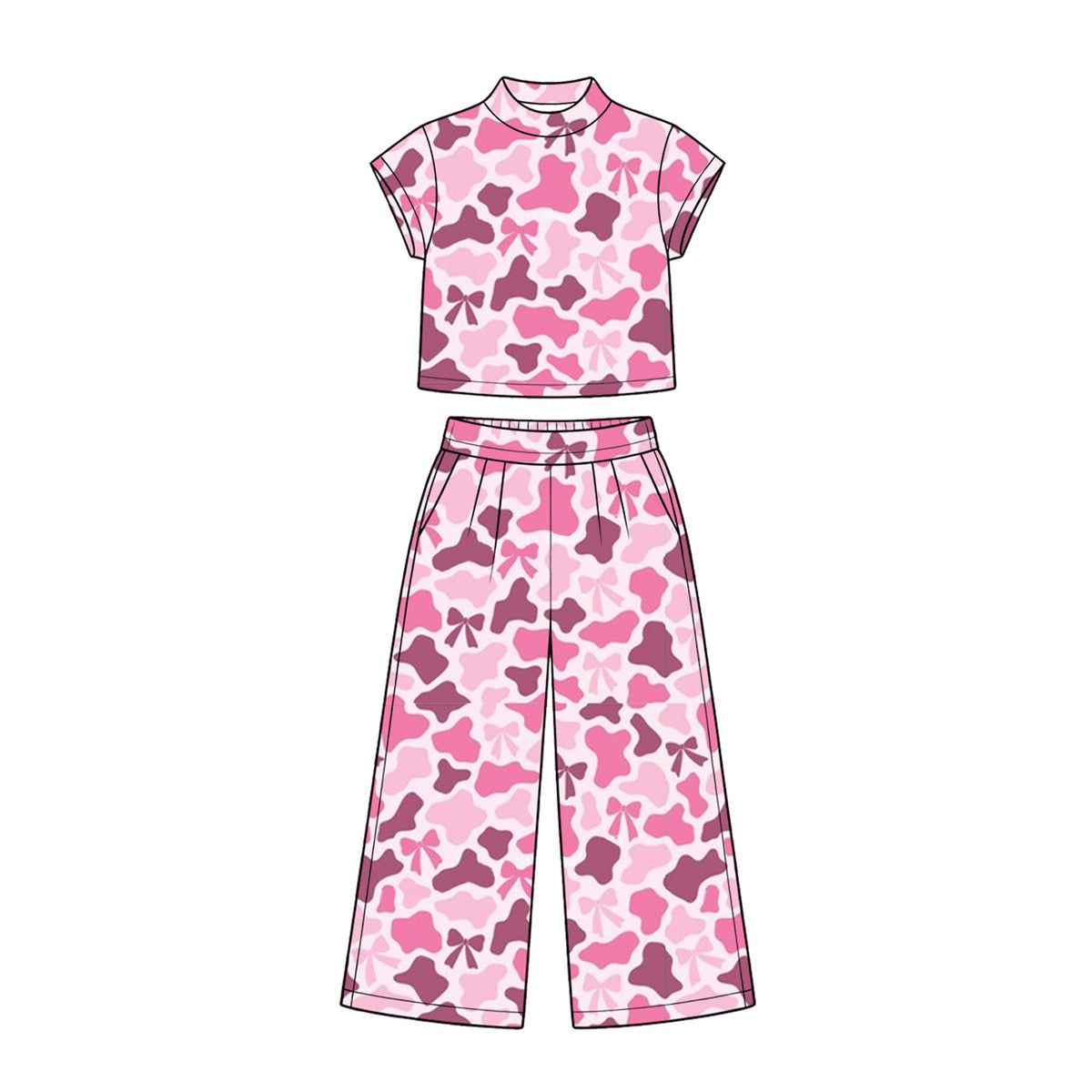 Pink camo short sleeve top pants set outfit preorder
