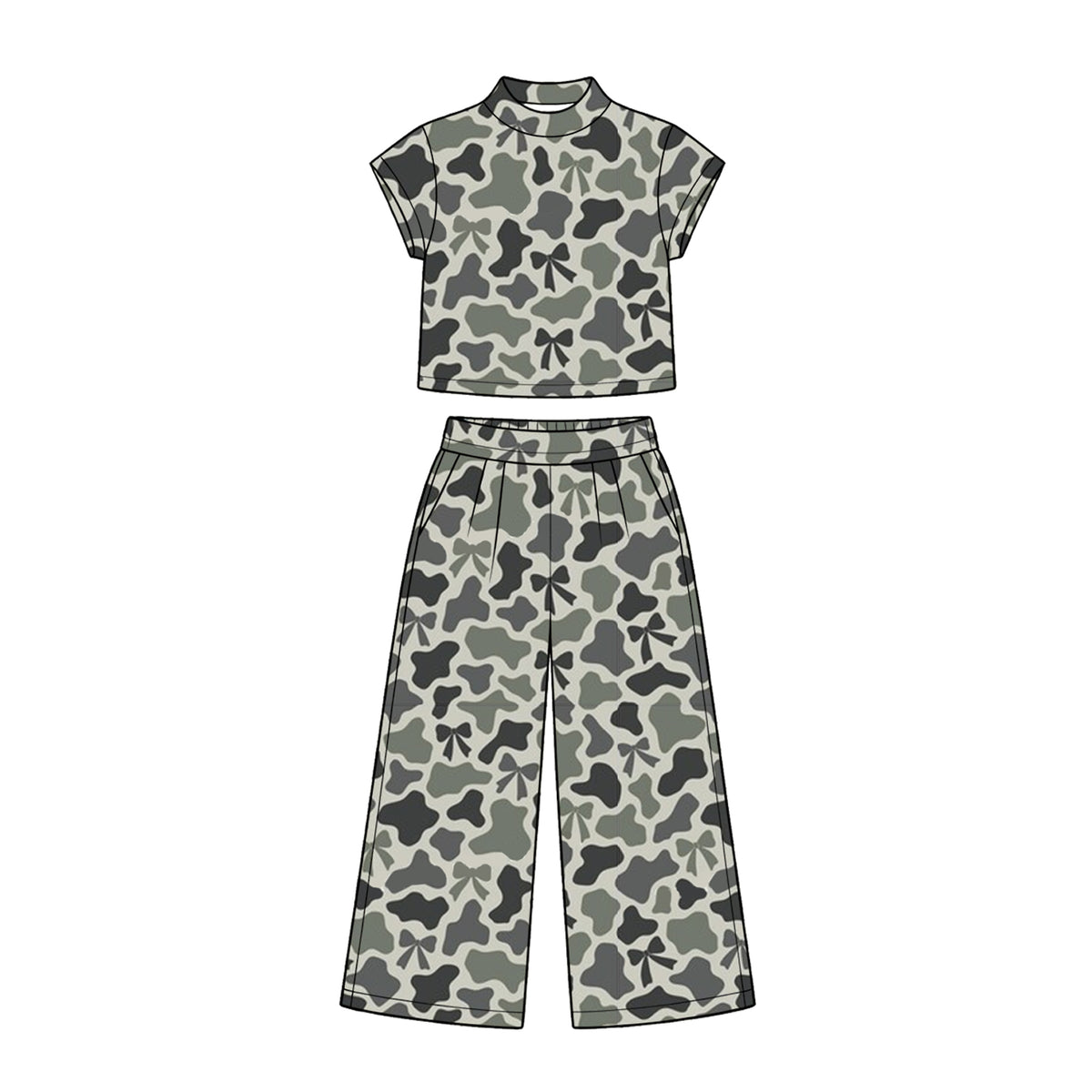 Grey camo short sleeve top pants set outfit preorder