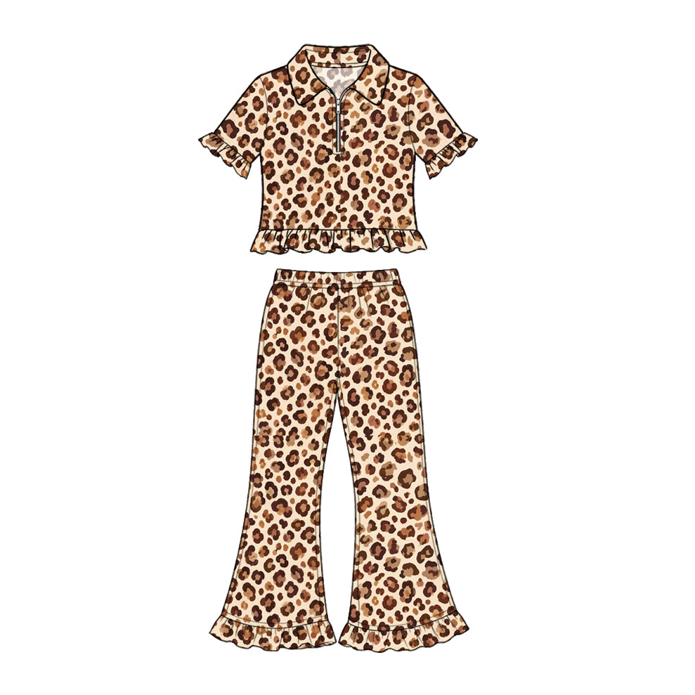 Leopard print pullover top matching pants girs outfit preorder