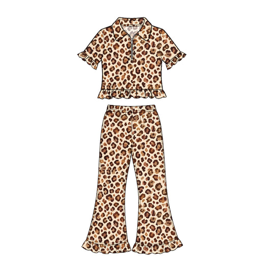 Leopard print pullover top matching pants girs outfit preorder