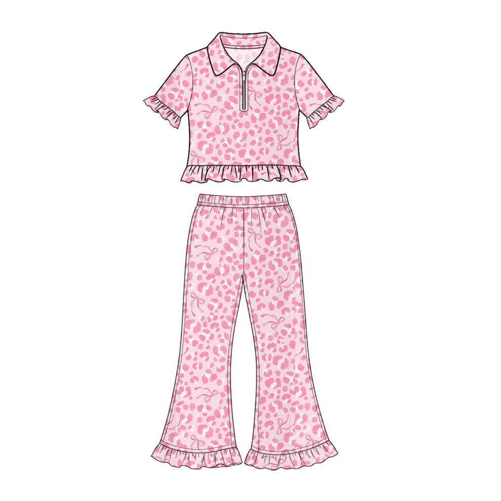 Leopard print pullover top matching pants girs outfit preorder