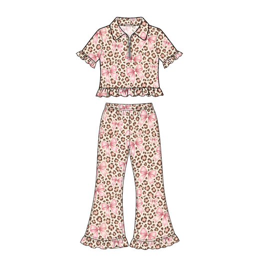 Leopard print pullover top matching pants girs outfit preorder