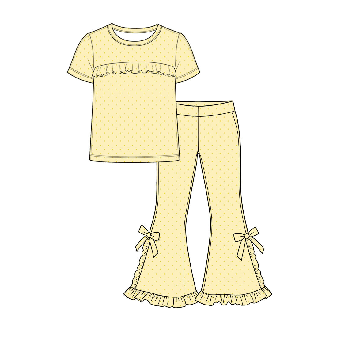 Yellow short sleeve top bow pants girls outfit preorder