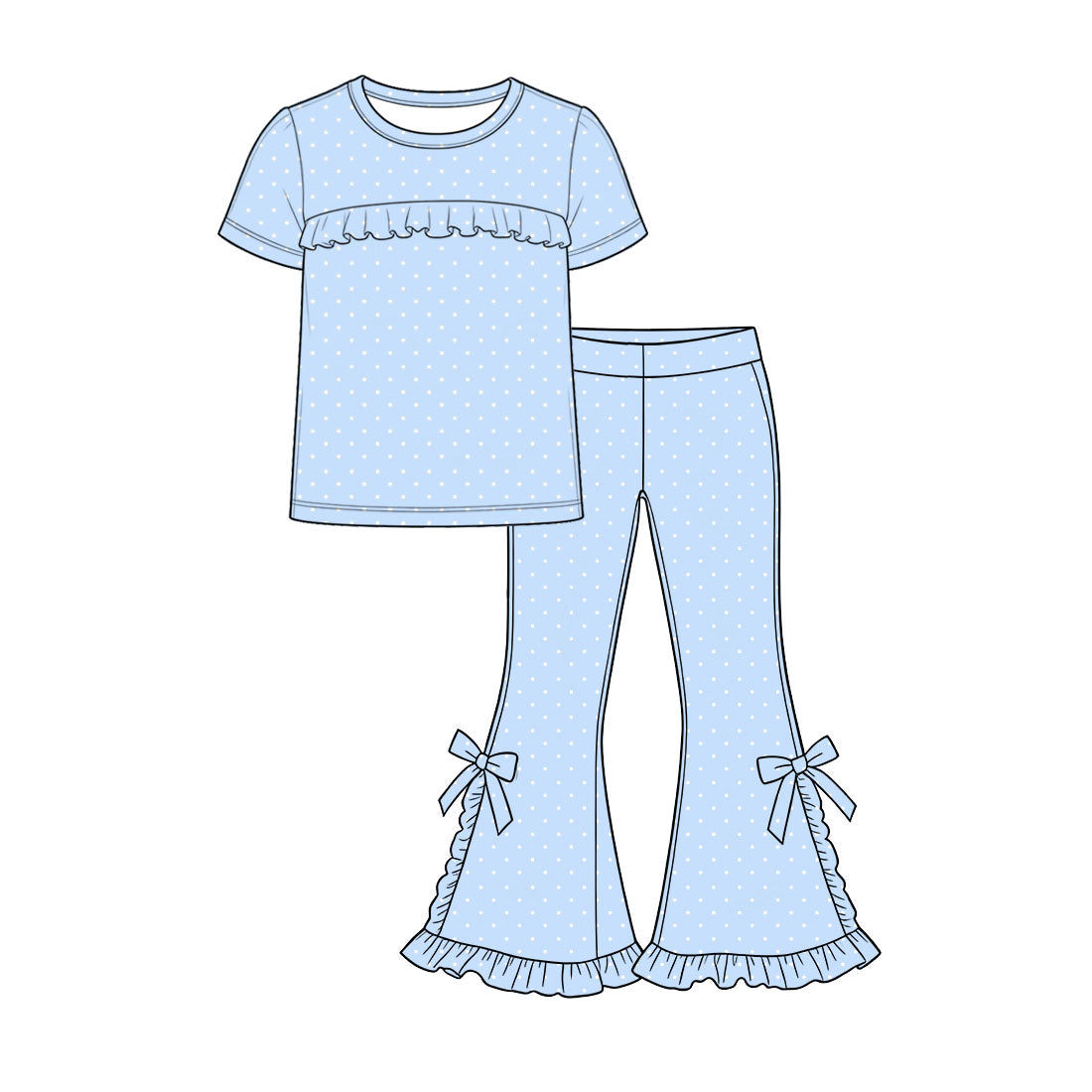 Blue short sleeve top bow pants girls outfit preorder