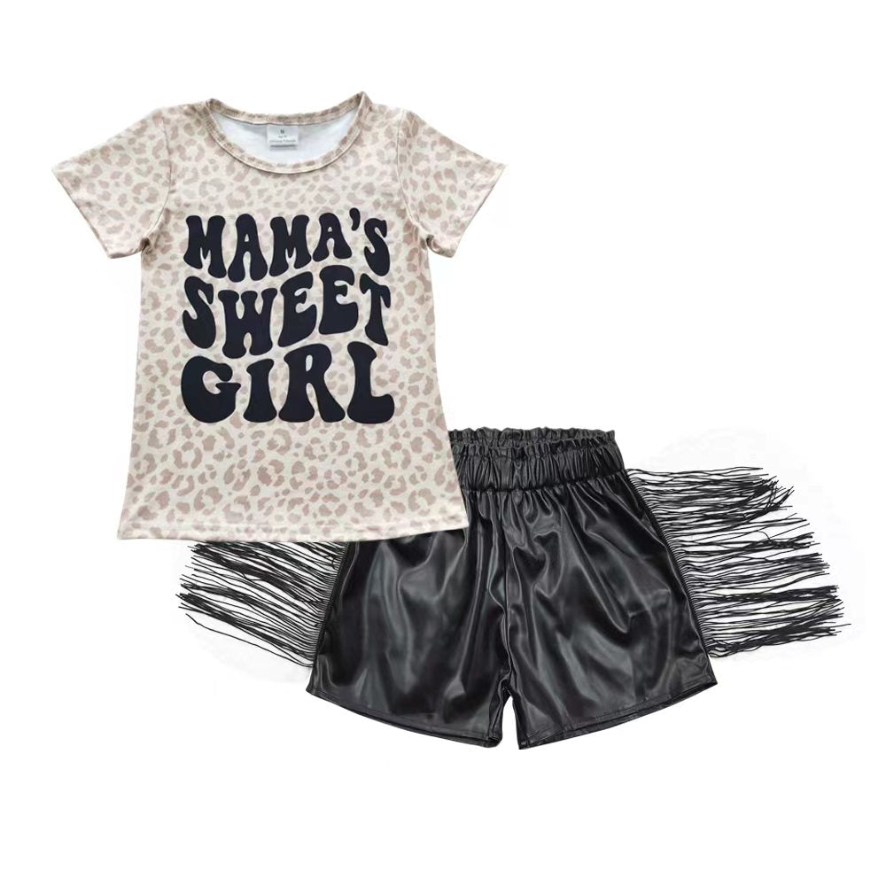 Pre-order Mamas sweet girl top leather shorts 2pcs clothing set