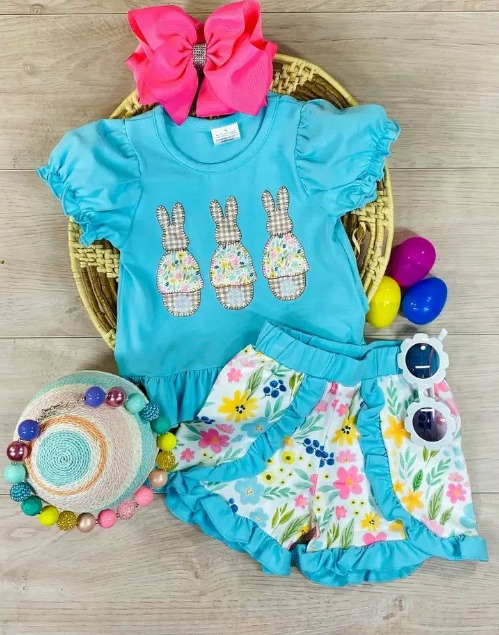 floral Easter bunny short sleeve outfit preorder