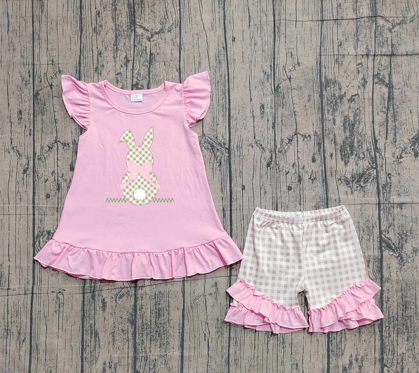 Easter embroidery bunny brown gingham outfit preorder