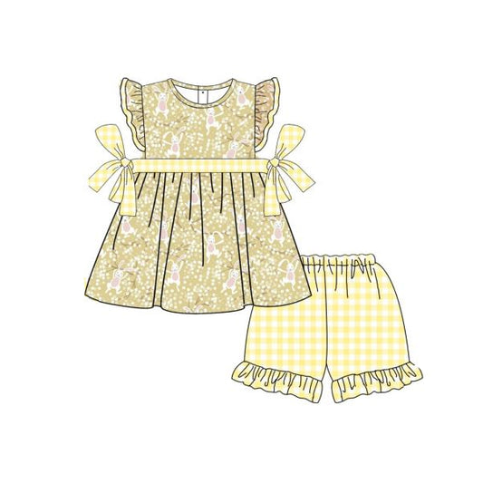 cute easter bunny top yellow plaid shorts outfit preorder