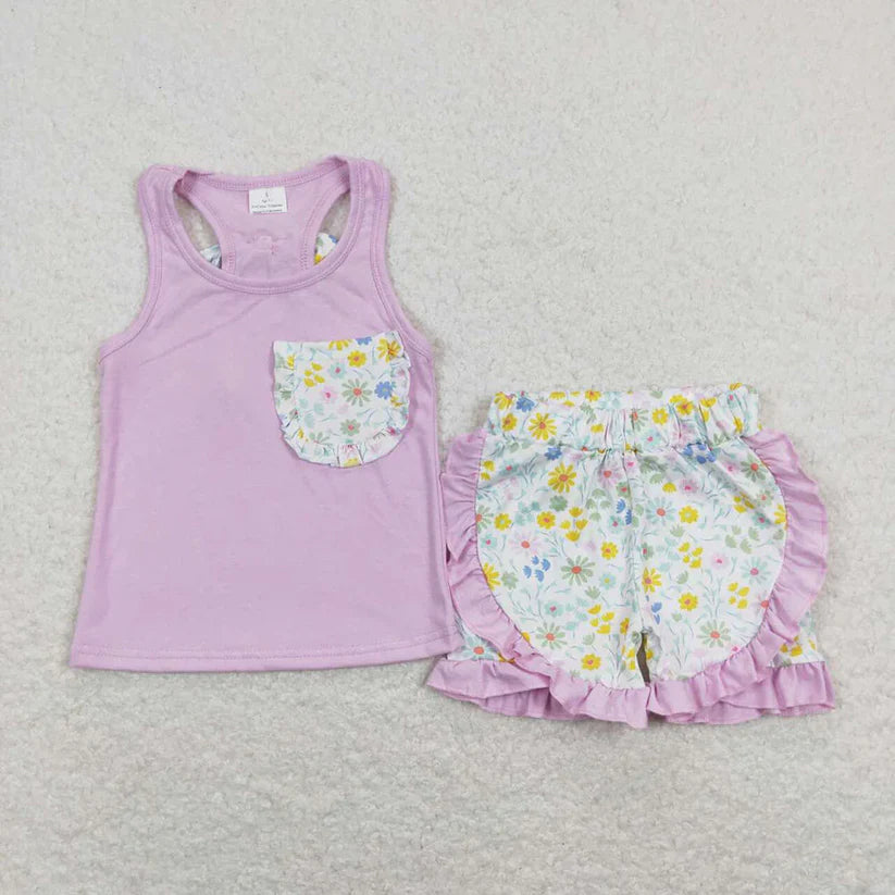 Baby girls pink bow top matching shorts summer outfit