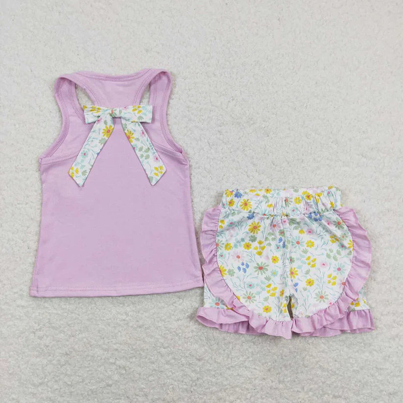 Baby girls pink bow top matching shorts summer outfit