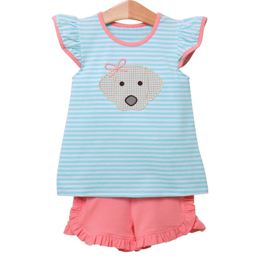 baby girls embroidery dog top ruffle shorts outfit preorder