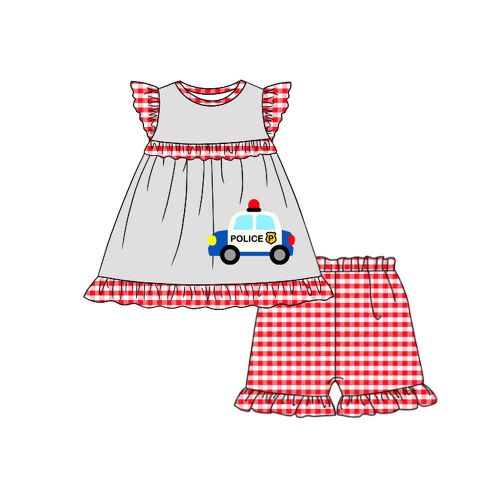 baby girls police car shirt red gingham shorts outfit preorder