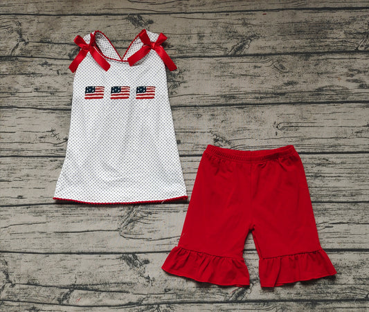 Embroidery American flag July 4th girls outfit preorder