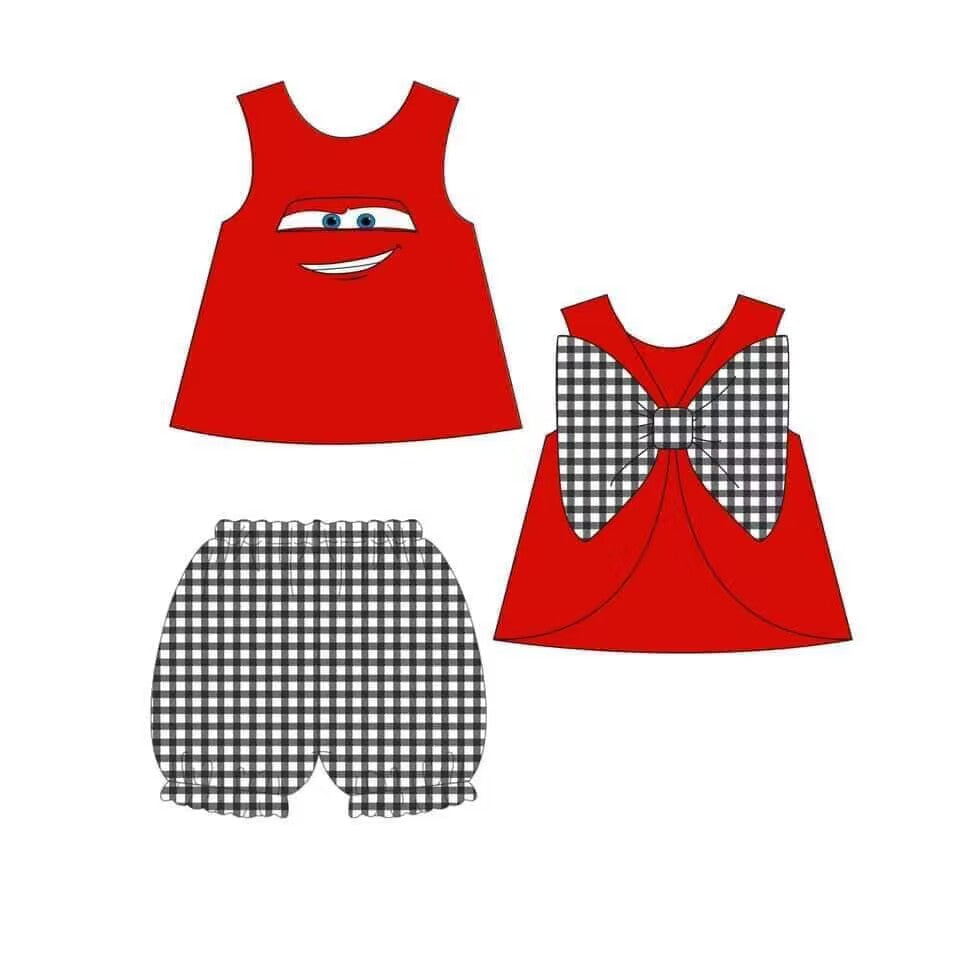 red cartoon car girls clothing set preorder