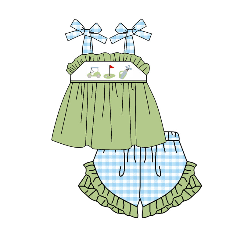girls golf shirt blue gingham shorts outfit preorder