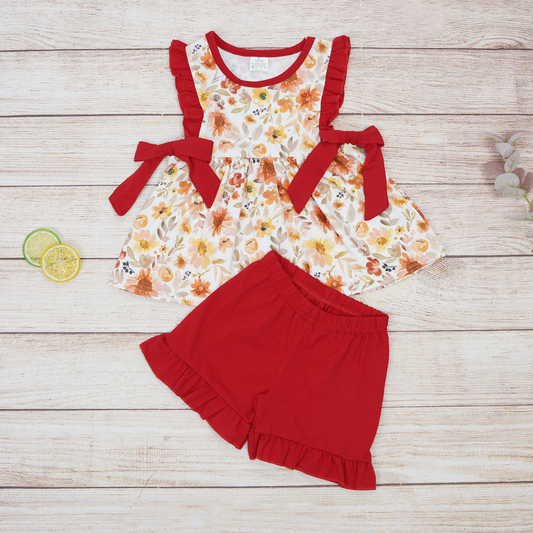 flower girls shirt red shorts matching outfit preorder
